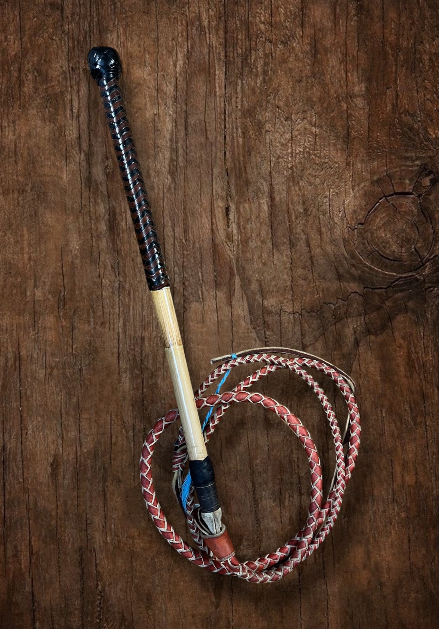 Handcrafted leather stock whip