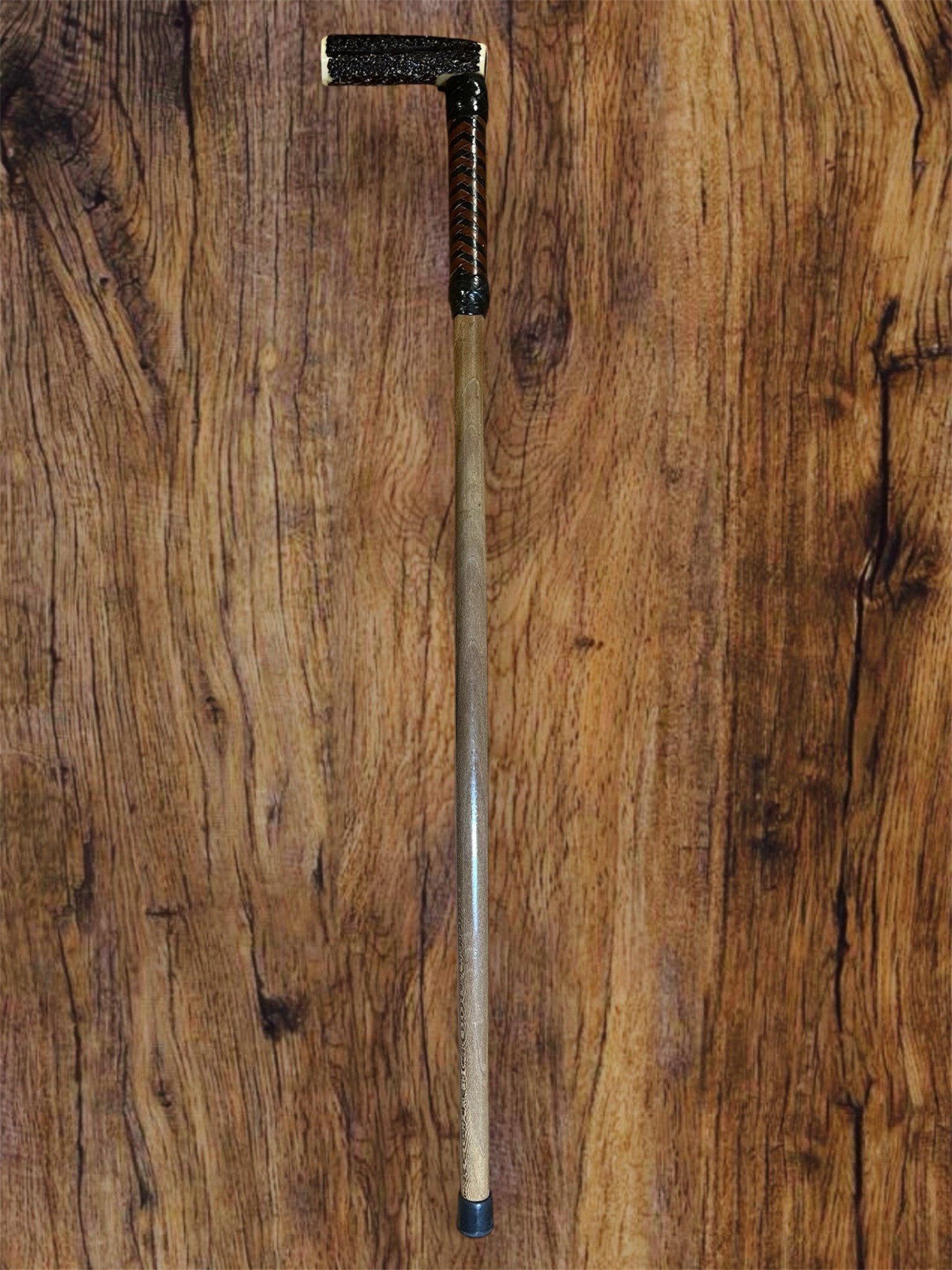 Handcrafted walking stick with leather detail